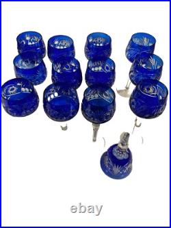 12 Verres En Cristal Bleu Et Une Cloche De Table, Saint LouisBaccaratboheme