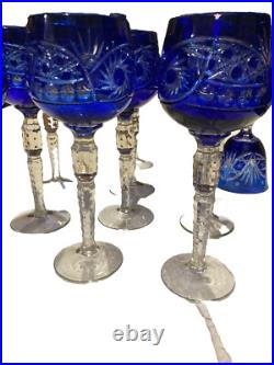 12 Verres En Cristal Bleu Et Une Cloche De Table, Saint LouisBaccaratboheme