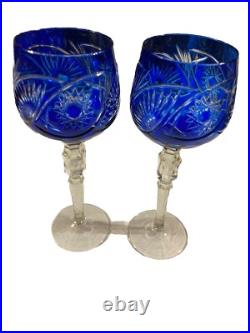 12 Verres En Cristal Bleu Et Une Cloche De Table, Saint LouisBaccaratboheme