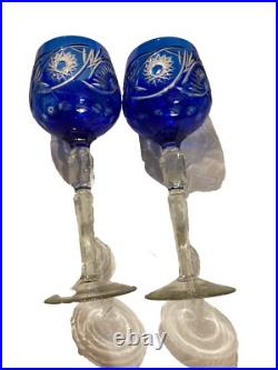 12 Verres En Cristal Bleu Et Une Cloche De Table, Saint LouisBaccaratboheme