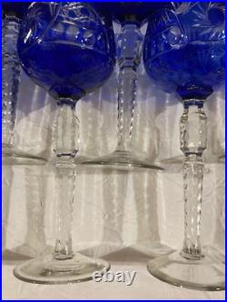 12 Verres En Cristal Bleu Et Une Cloche De Table, Saint LouisBaccaratboheme