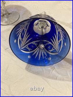 12 Verres En Cristal Bleu Et Une Cloche De Table, Saint LouisBaccaratboheme