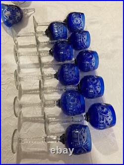 12 Verres En Cristal Bleu Et Une Cloche De Table, Saint LouisBaccaratboheme