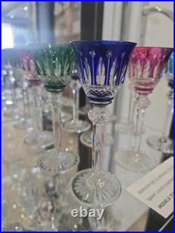 12 verres à liqueur Saint-Louis modèle Tommy en cristal de couleur