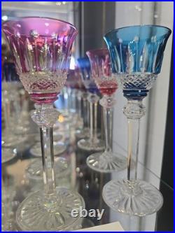 12 verres à liqueur Saint-Louis modèle Tommy en cristal de couleur