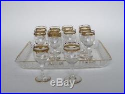 12 verres à liqueur cristal guirlande et filets OR Baccarat / St Louis + plateau