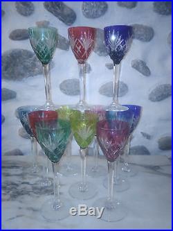 12 verres eau vin cristal Saint LOUIS couleurs, RHIN Chantilly ROHMER