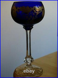 1 Verre A Vin Couleur Bleu Cobalt Roemer Cristal St Louis Modele Massenet Gold