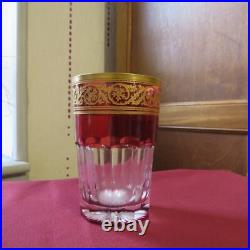 1 verre gobelet a thé de couleur rouge cristal de saint louis decor or
