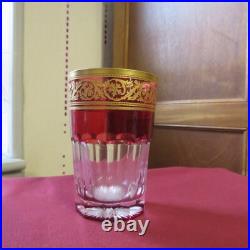 1 verre gobelet a thé de couleur rouge cristal de saint louis decor or