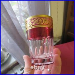 1 verre gobelet a thé de couleur rouge cristal de saint louis decor or