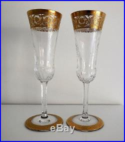 2 Flutes A Champagne Signees En Cristal De Saint Louis Modele Thistle Gold