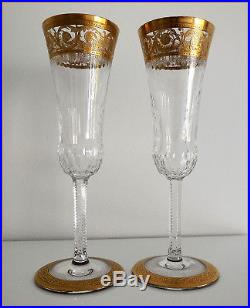 2 Flutes A Champagne Signees En Cristal De Saint Louis Modele Thistle Gold