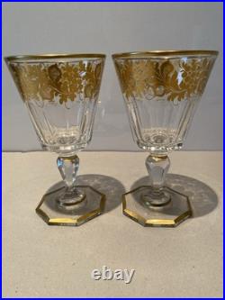 2 Magnifiques Verres à Eau en Cristal Baccarat Saint Louis Rehaussé Or