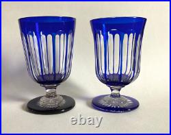 2 Verres à pied doublé bleu cobalt en cristal overlay / Baccarat ou St Louis XIX