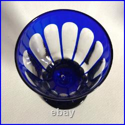 2 Verres à pied doublé bleu cobalt en cristal overlay / Baccarat ou St Louis XIX