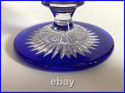 2 Verres à pied doublé bleu cobalt en cristal overlay / Baccarat ou St Louis XIX