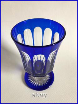 2 Verres à pied doublé bleu cobalt en cristal overlay / Baccarat ou St Louis XIX