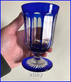 2 Verres à pied doublé bleu cobalt en cristal overlay / Baccarat ou St Louis XIX