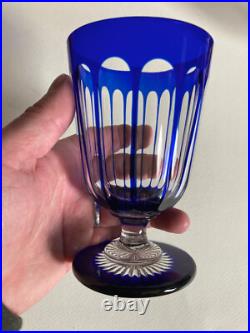 2 Verres à pied doublé bleu cobalt en cristal overlay / Baccarat ou St Louis XIX