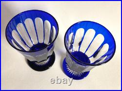 2 Verres à pied doublé bleu cobalt en cristal overlay / Baccarat ou St Louis XIX