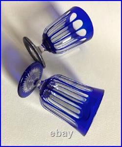 2 Verres à pied doublé bleu cobalt en cristal overlay / Baccarat ou St Louis XIX