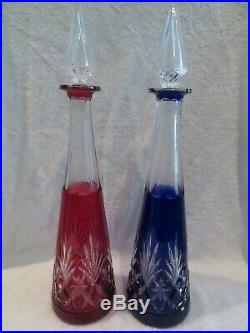 2 carafes à vin cristal bleu & rubis saint louis Massenet crystal wine decanters