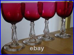 4 ANCIENS VERRES A VIN CRISTAL BACCARAT ST LOUIS DOUBLER COLORER ROUGE 12,5 cm