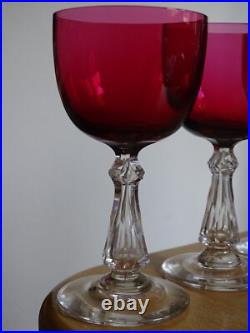 4 ANCIENS VERRES A VIN CRISTAL BACCARAT ST LOUIS DOUBLER COLORER ROUGE 12,5 cm