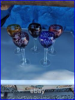 5 Grands Verres De Couleurs En Cristal.st Louis