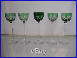 5 Verres à vin cristal overlay vert saint louis (crystal wine glasses)