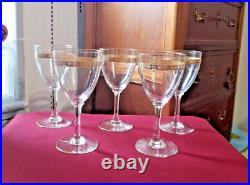 5 verres à vin en cristal de saint louis modèle roty gold signé H 13,2 cm