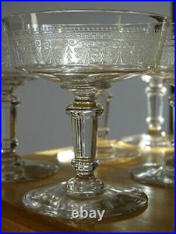 6 Anciennes Coupes A Champagne Cristal Saint Louis Gravure Junon