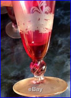 6 Flutes Champagne Cristal Ruby Cranberry No Baccarat Saint Louis Glasses H. 14c