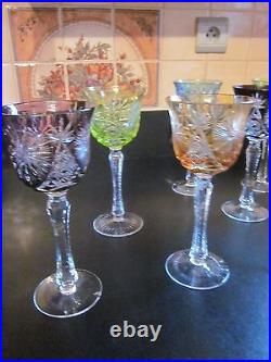 6 GRANDS VERRES A PIEDS CRISTAL DE COULEUR baccarat! St louis! Du rhin