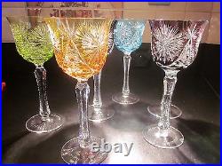 6 GRANDS VERRES A PIEDS CRISTAL DE COULEUR baccarat! St louis! Du rhin