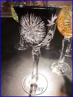 6 GRANDS VERRES A PIEDS CRISTAL DE COULEUR baccarat! St louis! Du rhin