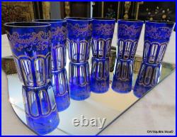 6 Gobelets RABAT à thé 9cm bleu cobalt et or en Cristal de Saint Louis signé 6 Gobelets RABAT à thé 9cm bleu cobalt et or en Cristal de Saint Louis signé