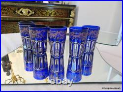 6 Gobelets RABAT à thé 9cm bleu cobalt et or en Cristal de Saint Louis signé 6 Gobelets RABAT à thé 9cm bleu cobalt et or en Cristal de Saint Louis signé
