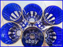 6 Gobelets RABAT à thé 9cm bleu cobalt et or en Cristal de Saint Louis signé 6 Gobelets RABAT à thé 9cm bleu cobalt et or en Cristal de Saint Louis signé