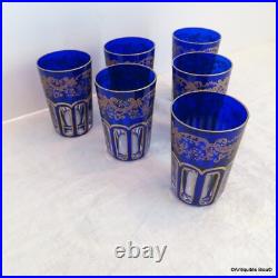 6 Gobelets RABAT à thé 9cm bleu cobalt et or en Cristal de Saint Louis signé 6 Gobelets RABAT à thé 9cm bleu cobalt et or en Cristal de Saint Louis signé