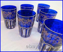6 Gobelets RABAT à thé 9cm bleu cobalt et or en Cristal de Saint Louis signé 6 Gobelets RABAT à thé 9cm bleu cobalt et or en Cristal de Saint Louis signé