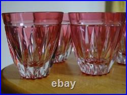 6 VERRES A APERITIF CRISTAL TAILLER DOUBLER COLORER ROUGE ht 6 cm STYLE ST LOUIS