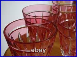 6 VERRES A APERITIF CRISTAL TAILLER DOUBLER COLORER ROUGE ht 6 cm STYLE ST LOUIS