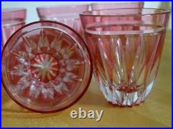 6 VERRES A APERITIF CRISTAL TAILLER DOUBLER COLORER ROUGE ht 6 cm STYLE ST LOUIS