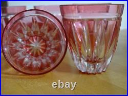 6 VERRES A APERITIF CRISTAL TAILLER DOUBLER COLORER ROUGE ht 6 cm STYLE ST LOUIS