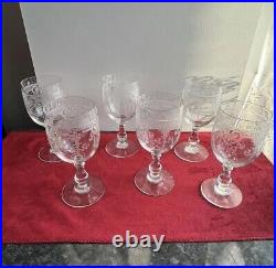 6 Verres A Eau En Cristal Gravé Baccarat Ou St Louis