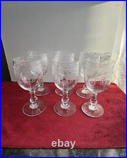 6 Verres A Eau En Cristal Gravé Baccarat Ou St Louis