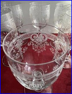 6 Verres A Eau En Cristal Gravé Baccarat Ou St Louis