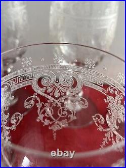 6 Verres A Eau En Cristal Gravé Baccarat Ou St Louis